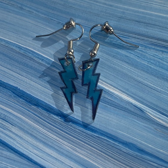 Small blue Thunder bolt earrings - Picture 3 of 3